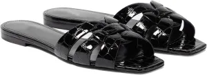 THESHY Women's Flat Sandals Square Toe Patent Leather Comfortable Slip on Slippers Casual Summer Dressy Beach Slide Sandals for Women