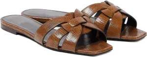THESHY Women's Flat Sandals Square Toe Patent Leather Comfortable Slip on Slippers Casual Summer Dressy Beach Slide Sandals for Women