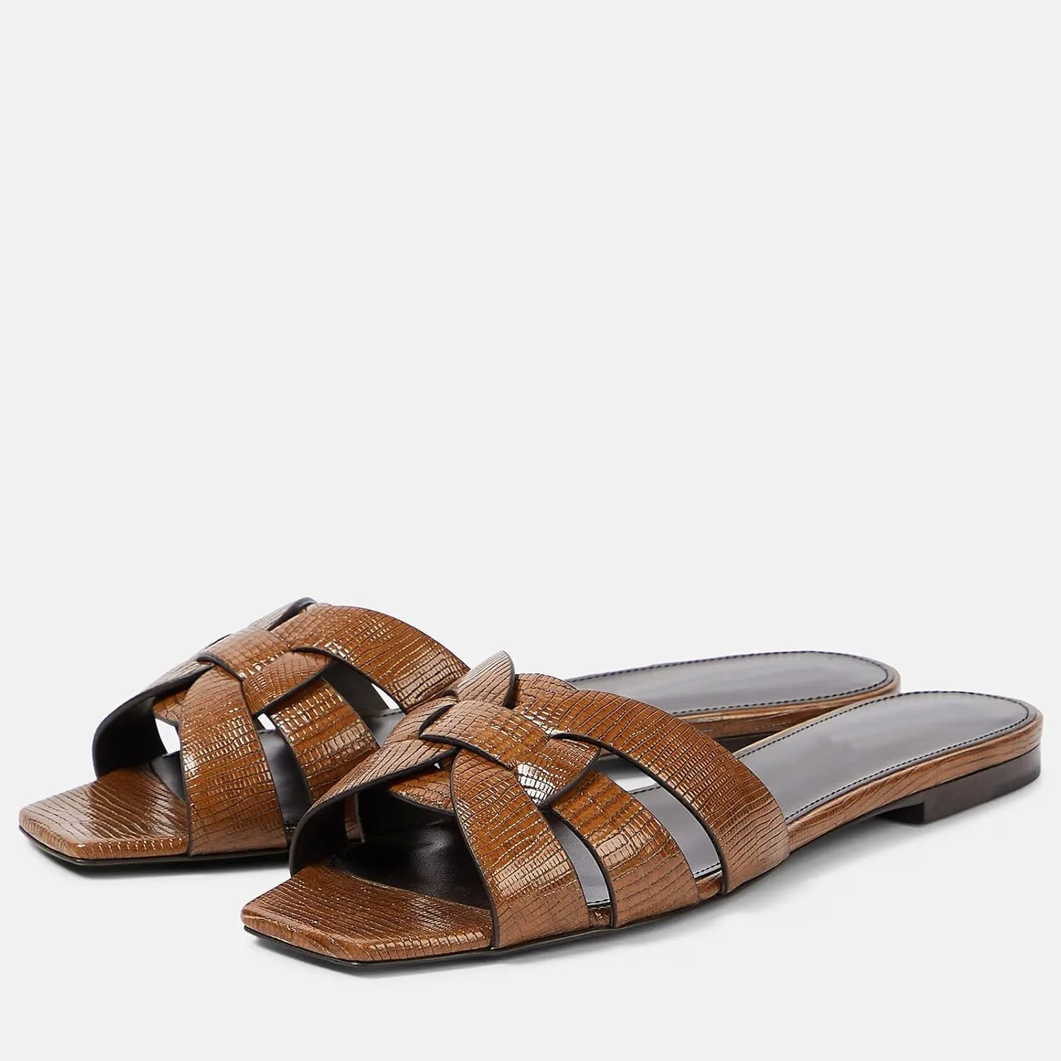 THESHY Women's Flat Sandals Square Toe Patent Leather Comfortable Slip on Slippers Casual Summer Dressy Beach Slide Sandals for Women
