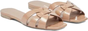 THESHY Women's Flat Sandals Square Toe Patent Leather Comfortable Slip on Slippers Casual Summer Dressy Beach Slide Sandals for Women