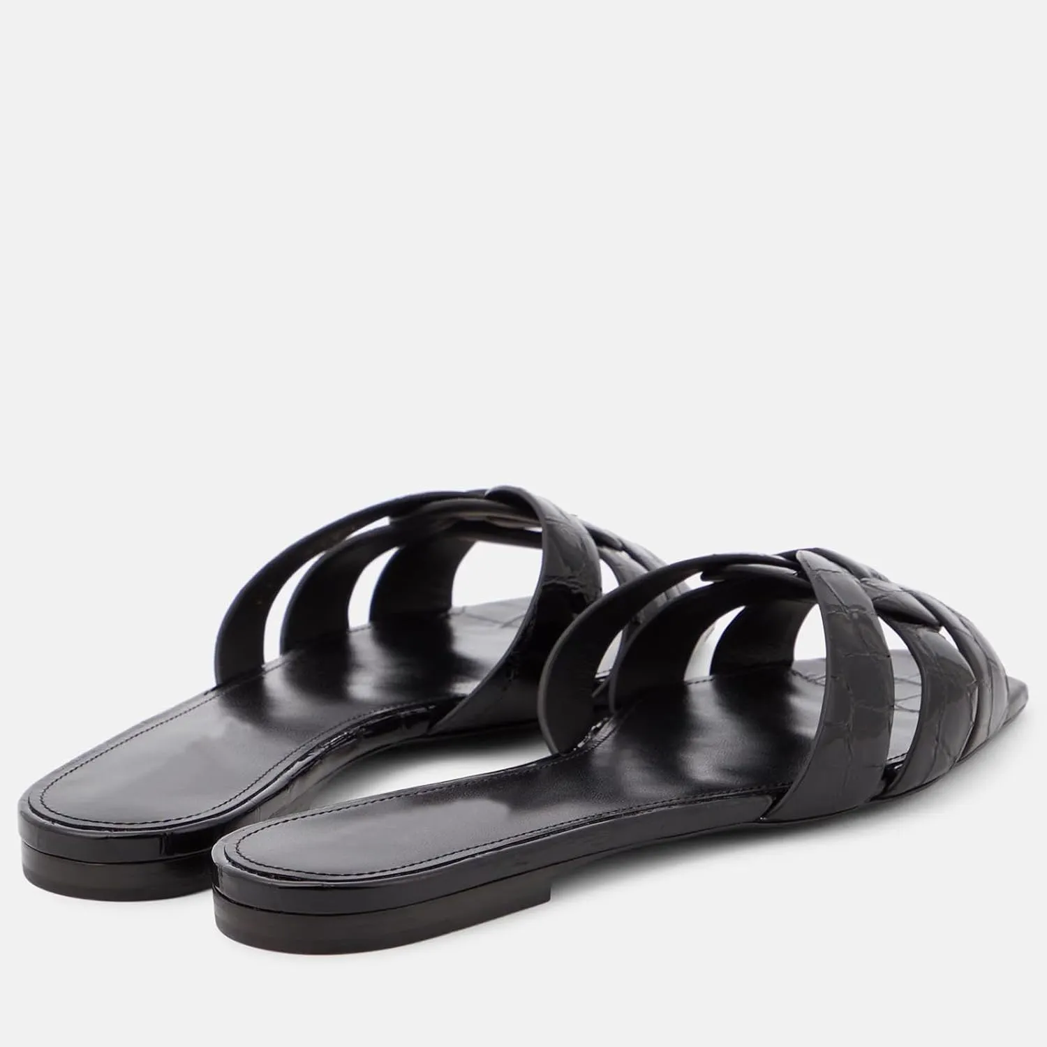 THESHY Women's Flat Sandals Square Toe Patent Leather Comfortable Slip on Slippers Casual Summer Dressy Beach Slide Sandals for Women