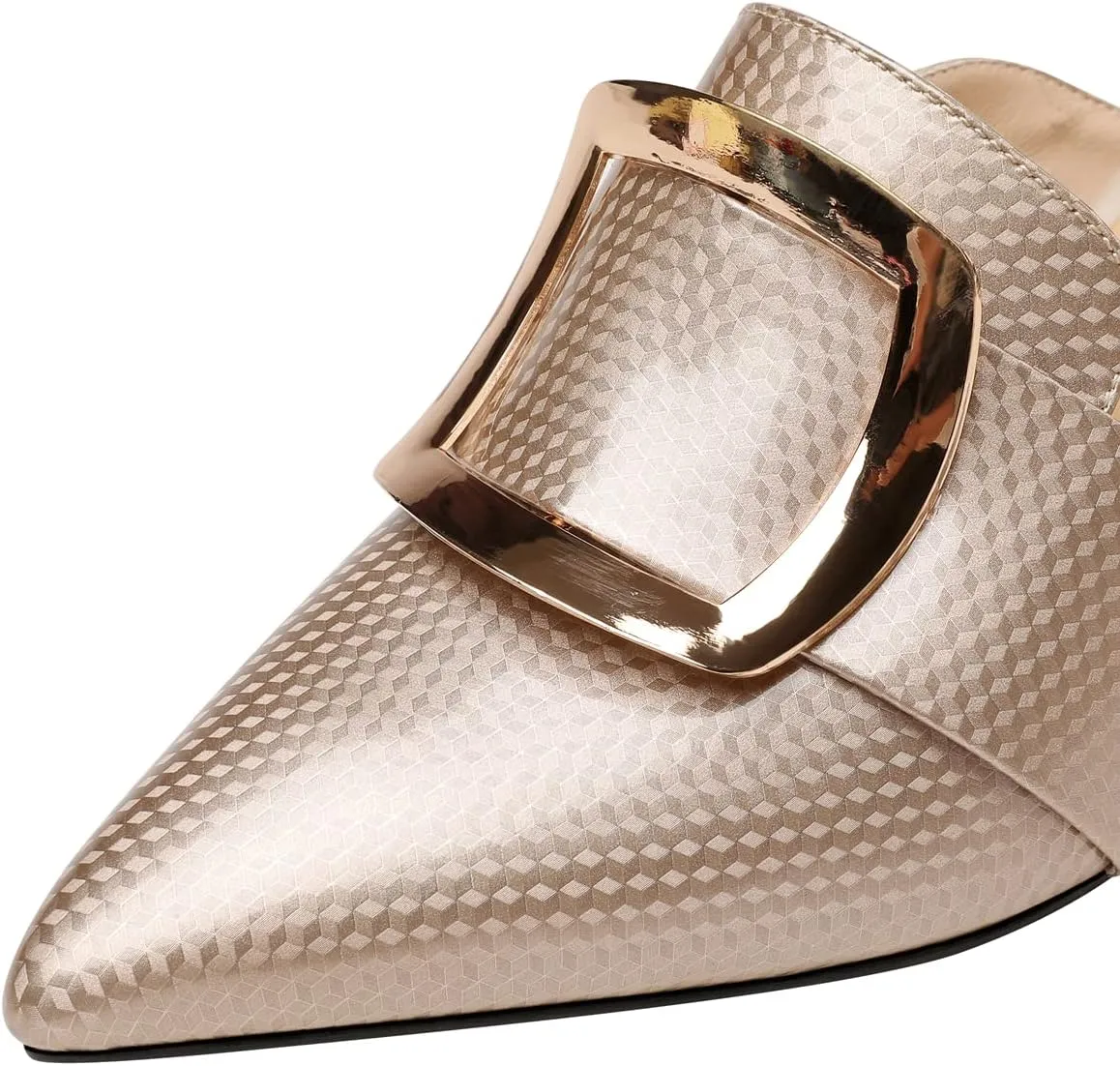 TinaCus Handmade Women's Genuine Leather Pointy Toe Spool Heel Mule Pumps with Metal Square Pattern