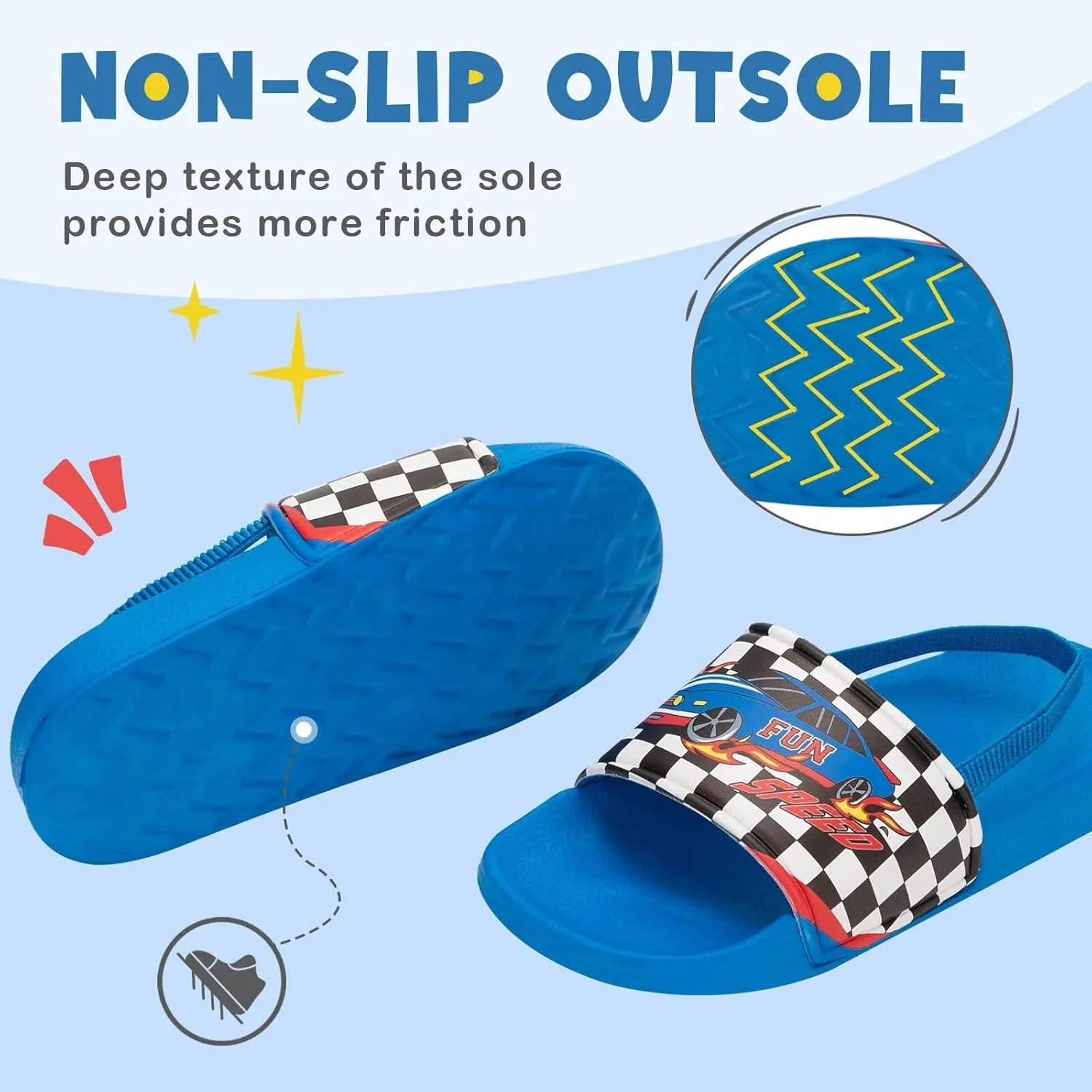 Toddler Slide Sandals Boys Girls Water Shoes Kids Slip On Sandal with Back Strap for Outdoor Summer Beach
