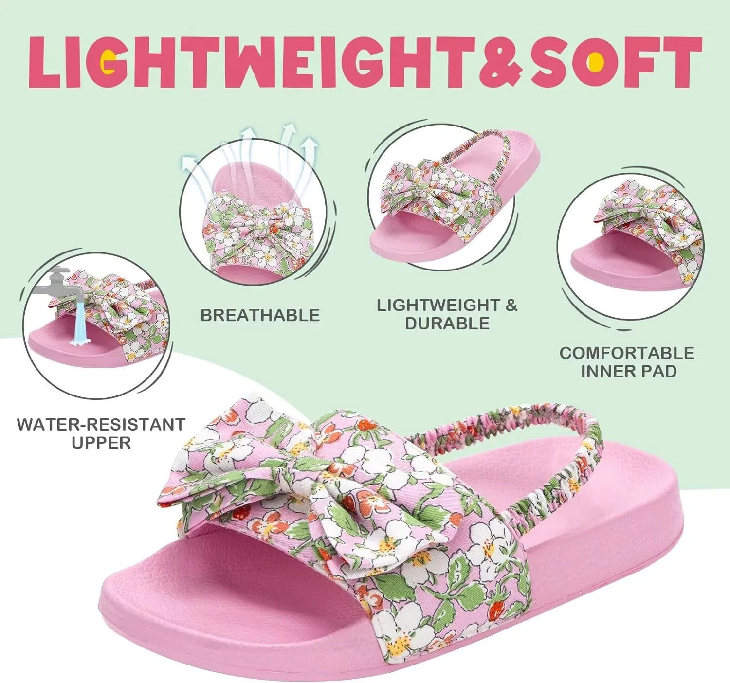Toddler Slide Sandals Boys Girls Water Shoes Kids Slip On Sandal with Back Strap for Outdoor Summer Beach