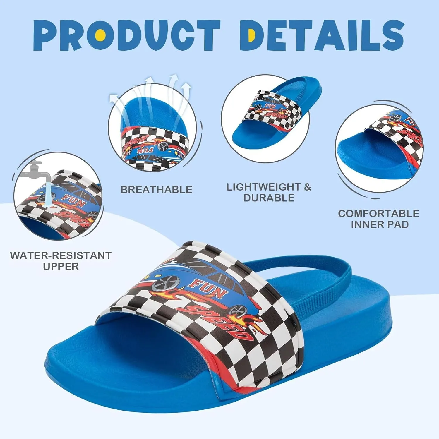 Toddler Slide Sandals Boys Girls Water Shoes Kids Slip On Sandal with Back Strap for Outdoor Summer Beach