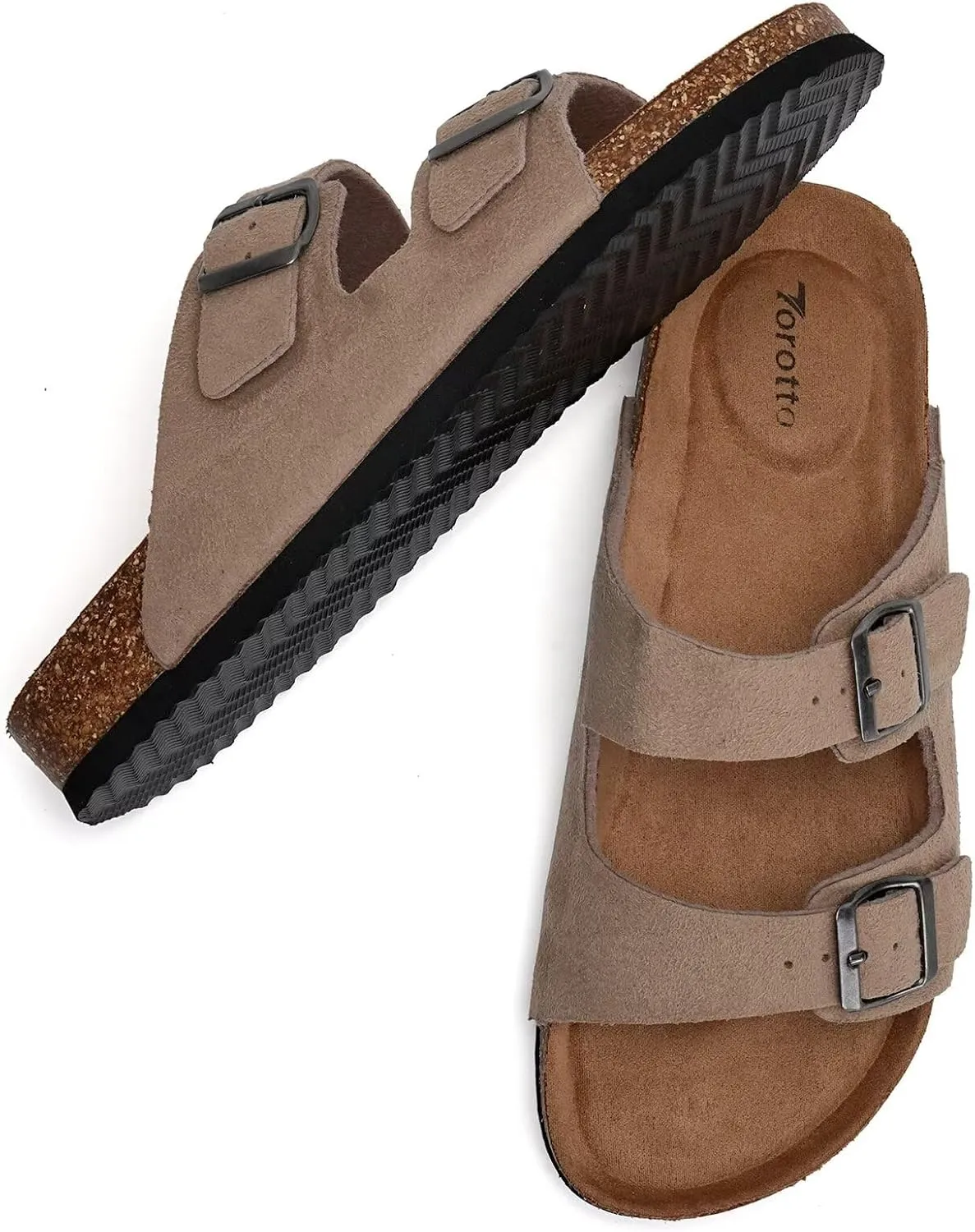 Torotto Mens Slides with Cork Footbed Open Toe Adjustable Webbing Flat Sandals for Walking | Beach | Indoor
