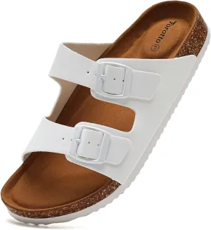 Torotto Mens Slides with Cork Footbed Open Toe Adjustable Webbing Flat Sandals for Walking | Beach | Indoor