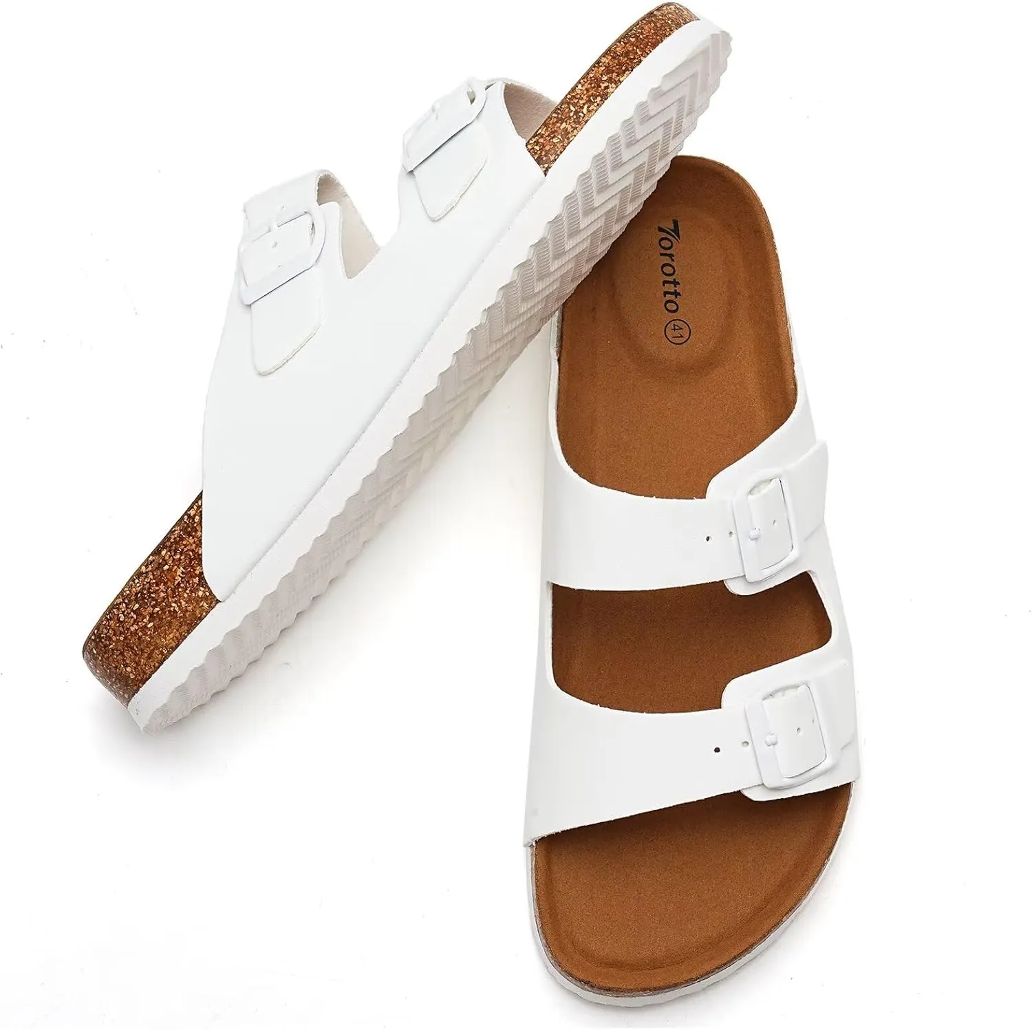 Torotto Mens Slides with Cork Footbed Open Toe Adjustable Webbing Flat Sandals for Walking | Beach | Indoor