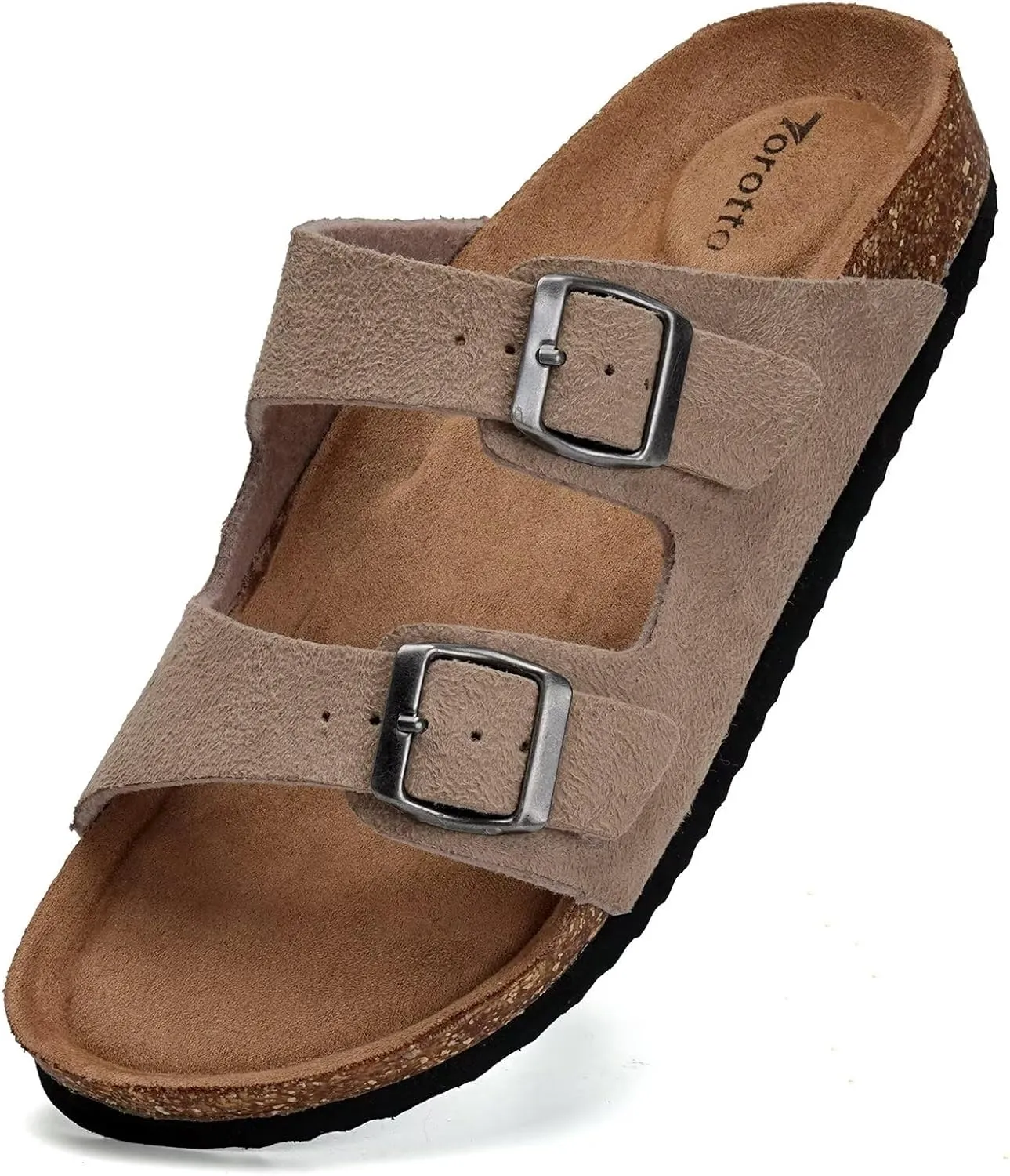 Torotto Mens Slides with Cork Footbed Open Toe Adjustable Webbing Flat Sandals for Walking | Beach | Indoor