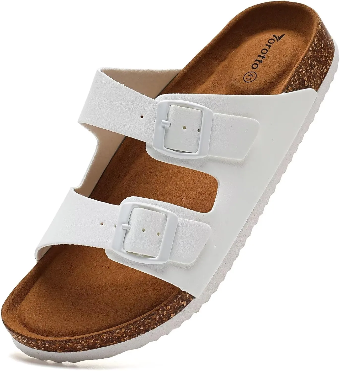 Torotto Mens Slides with Cork Footbed Open Toe Adjustable Webbing Flat Sandals for Walking | Beach | Indoor