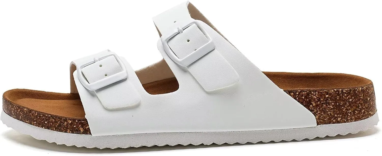 Torotto Mens Slides with Cork Footbed Open Toe Adjustable Webbing Flat Sandals for Walking | Beach | Indoor