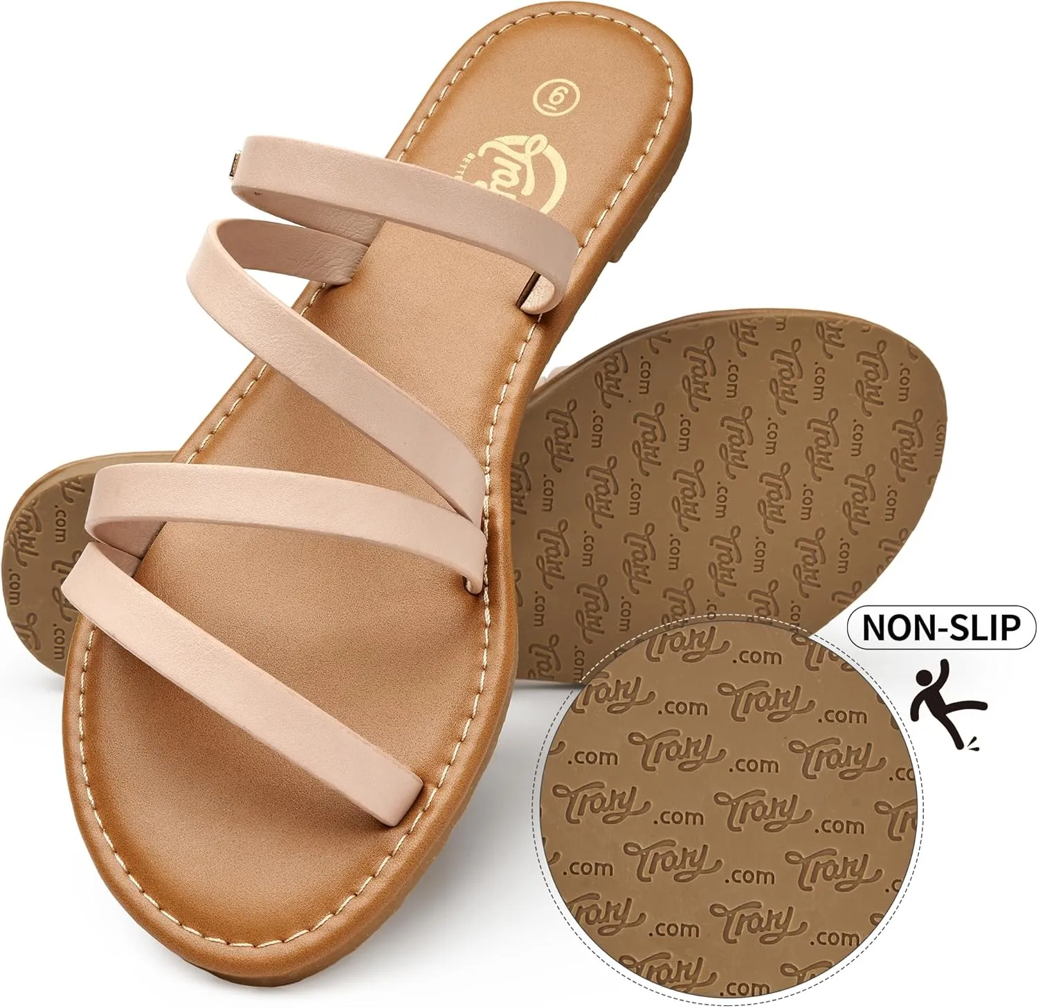 Trary Women's Flat Sandals,Strappy Flip Flops Dressy,Comfortable Slide for Girls' Summer