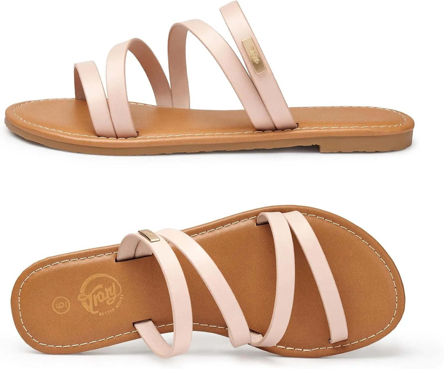 Trary Women's Flat Sandals,Strappy Flip Flops Dressy,Comfortable Slide for Girls' Summer