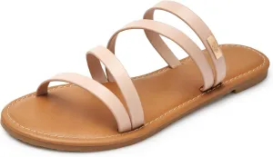 Trary Women's Flat Sandals,Strappy Flip Flops Dressy,Comfortable Slide for Girls' Summer