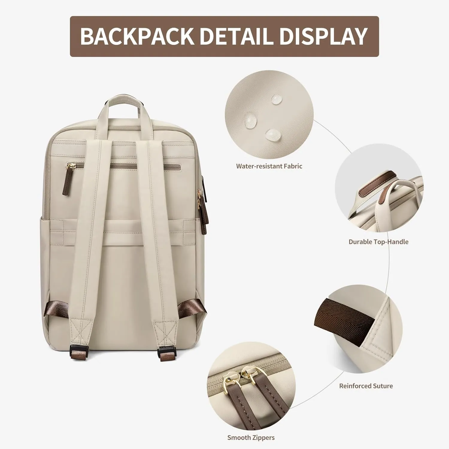 Travel Laptop Backpack for Women Anti Theft Slim Durable College Bookbag Business Computer Bag Fit 13.3Inch Notebook (Apricot, 13.3Inch)