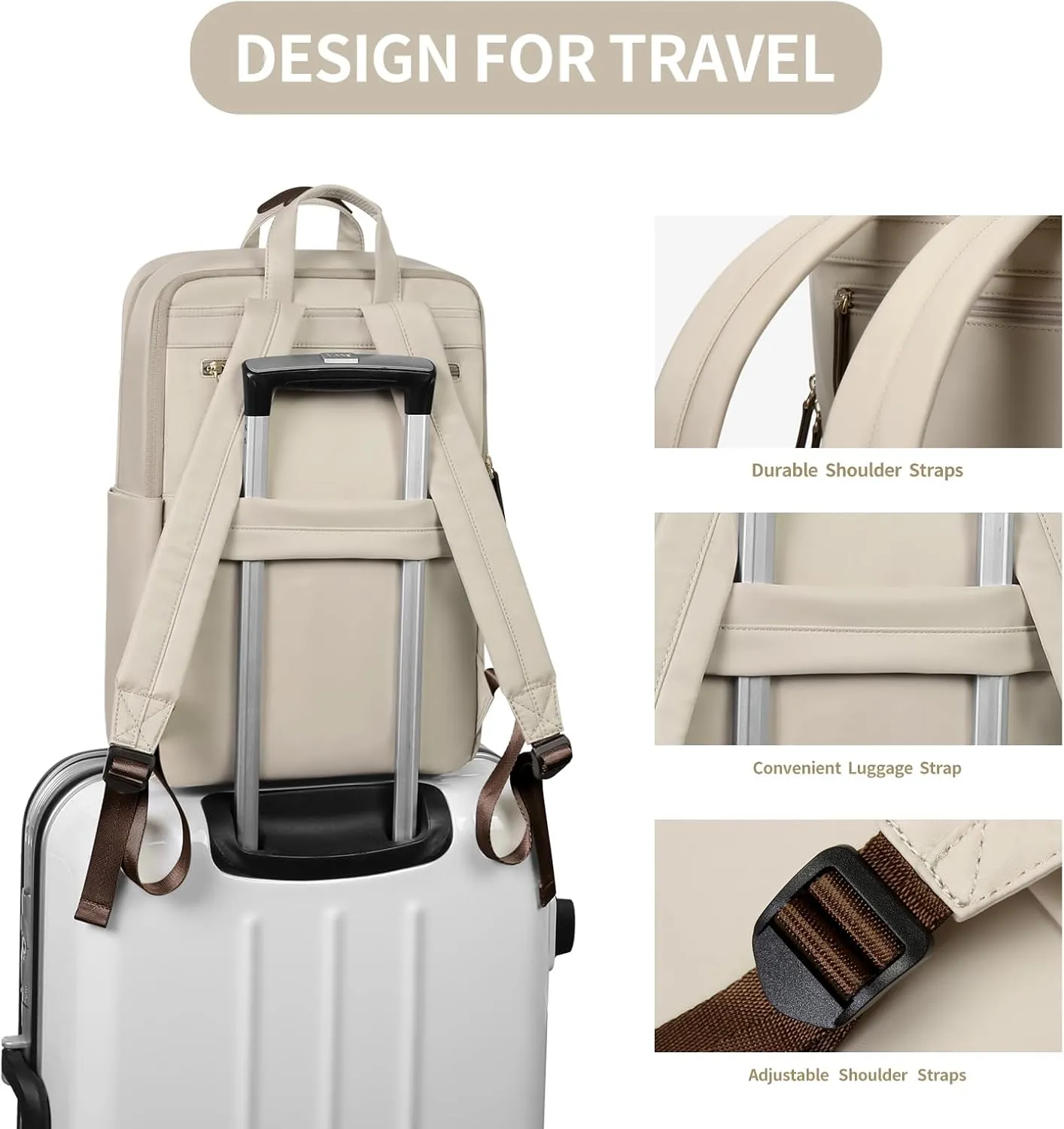 Travel Laptop Backpack for Women Anti Theft Slim Durable College Bookbag Business Computer Bag Fit 13.3Inch Notebook (Apricot, 13.3Inch)