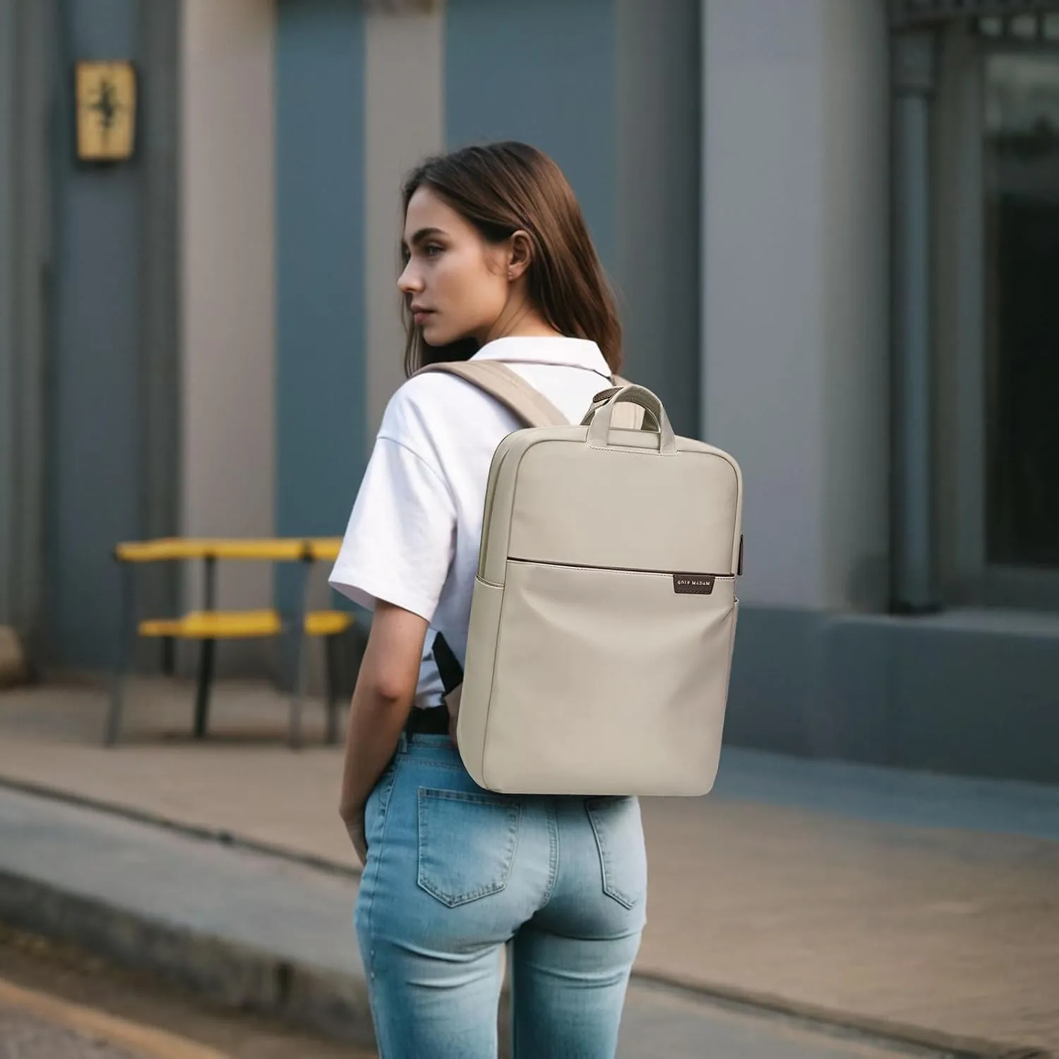 Travel Laptop Backpack for Women Anti Theft Slim Durable College Bookbag Business Computer Bag Fit 13.3Inch Notebook (Apricot, 13.3Inch)