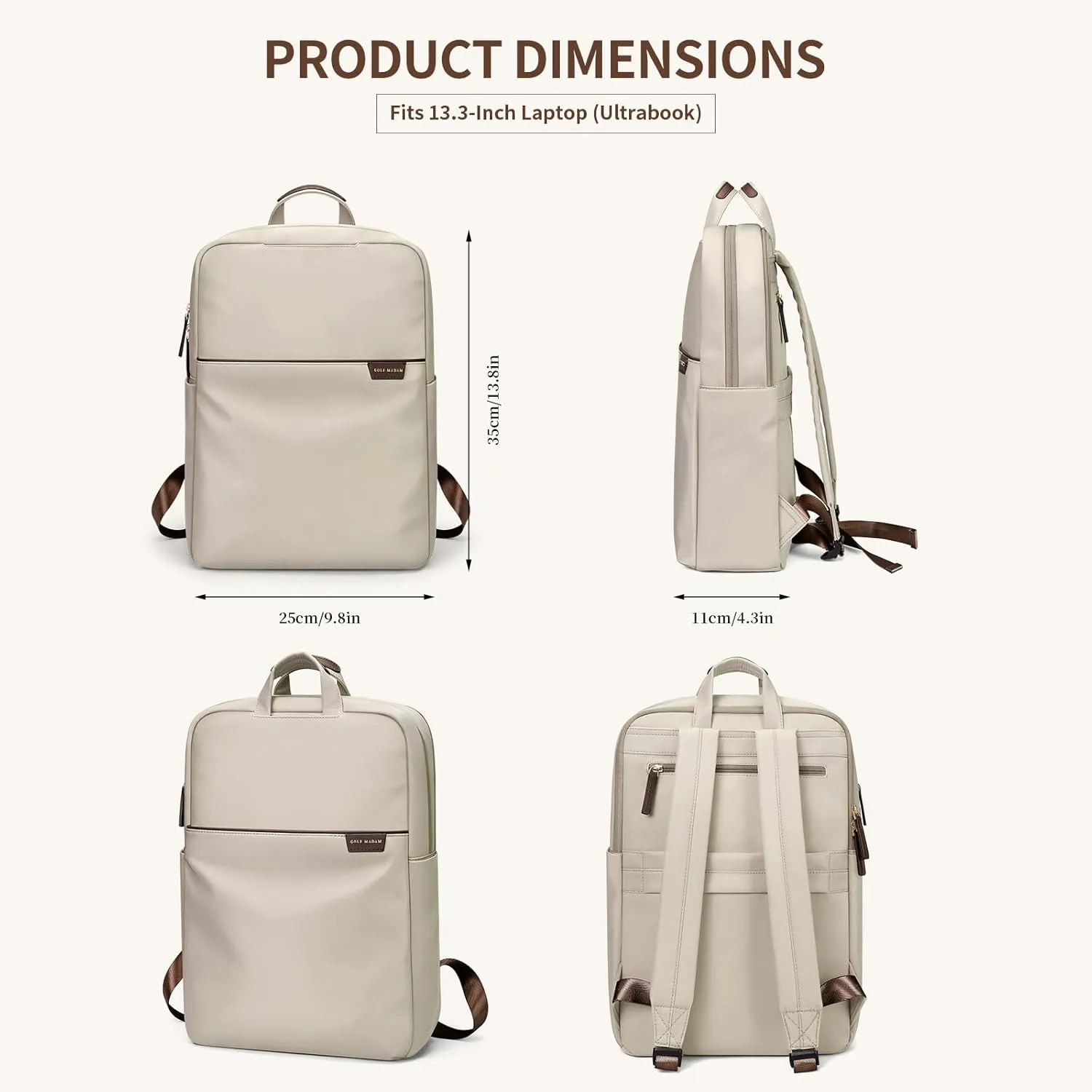 Travel Laptop Backpack for Women Anti Theft Slim Durable College Bookbag Business Computer Bag Fit 13.3Inch Notebook (Apricot, 13.3Inch)