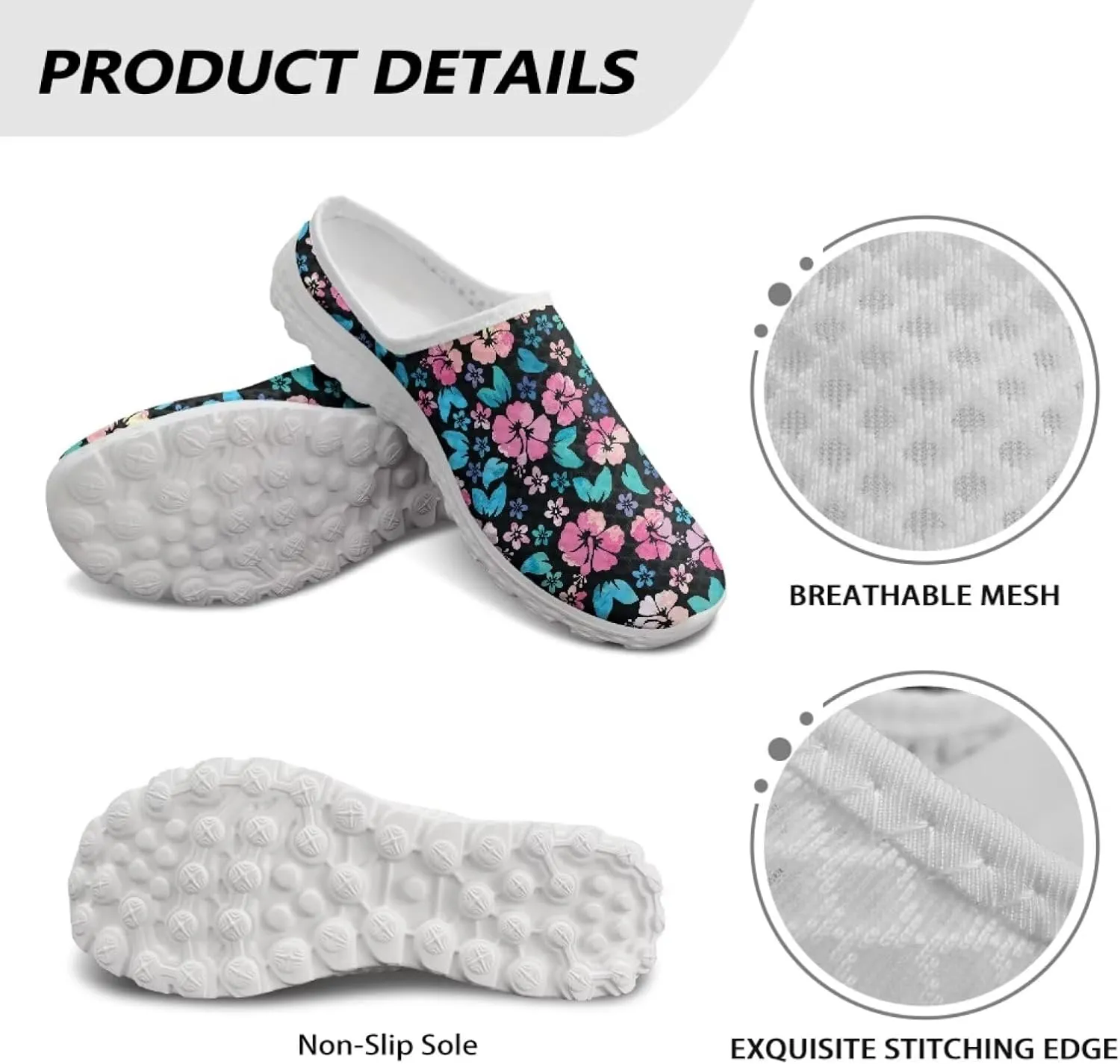 Tropical Flora Women's Arch Support Mule Garden Shoes Slip On Loafers Breathable Summer Barefoot Walking Flat