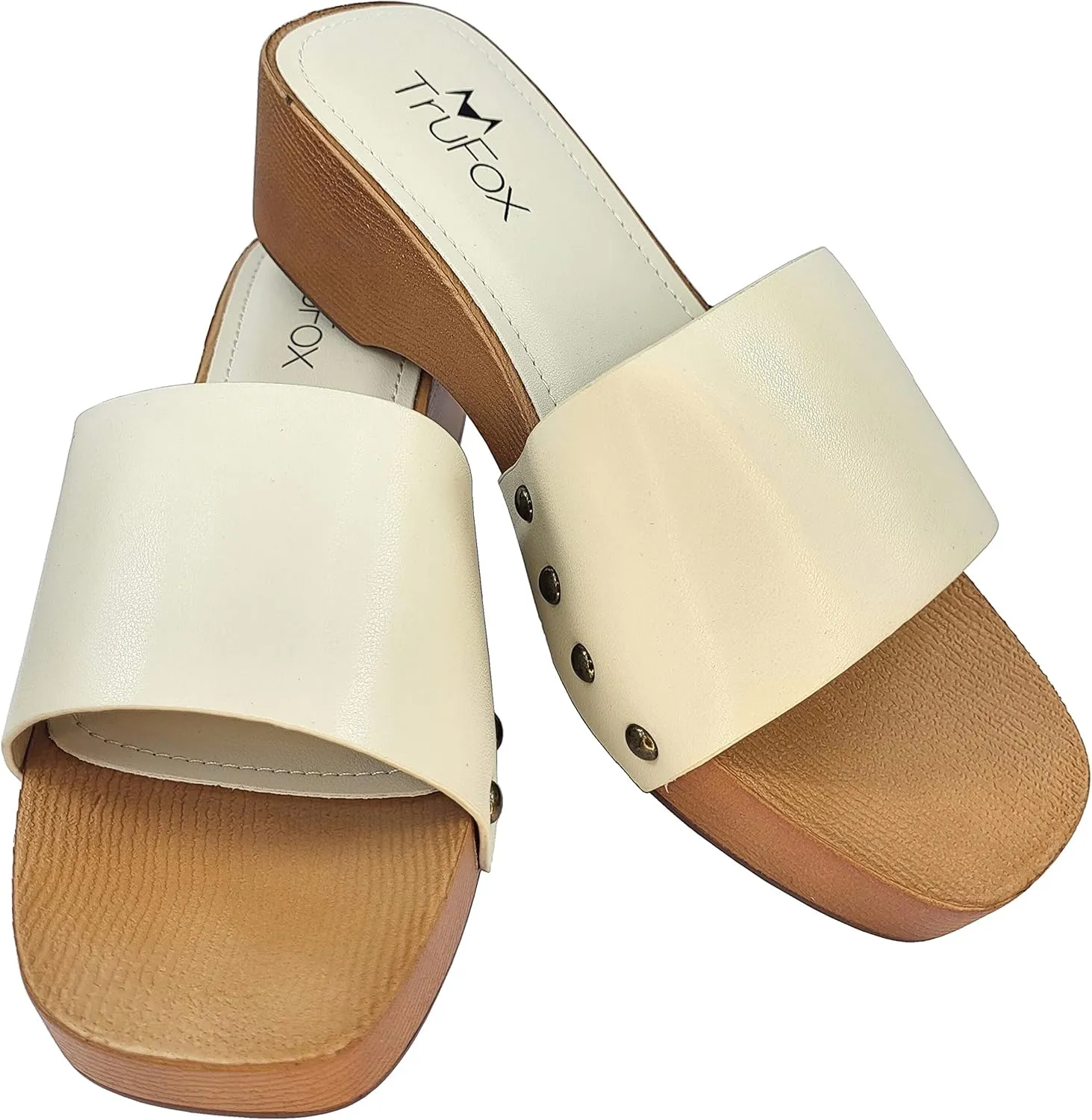 TruFox Classic Slide Sandals Low Heel Lightweight Faux Wood