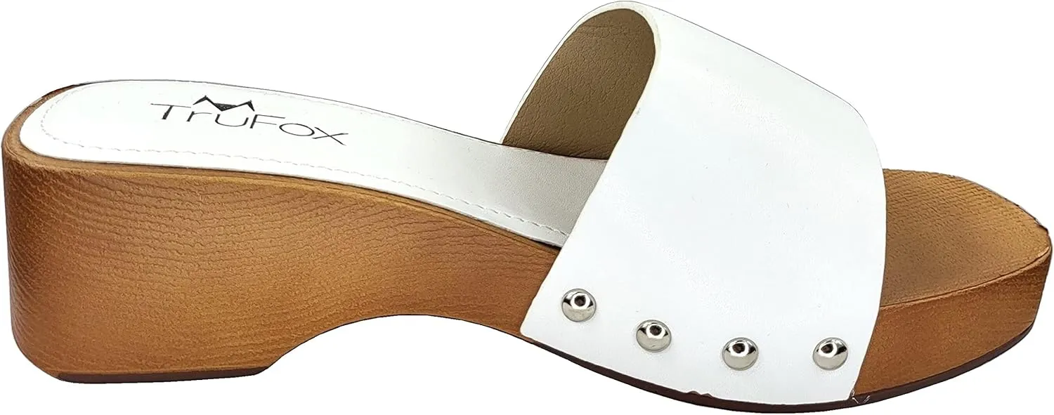 TruFox Classic Slide Sandals Low Heel Lightweight Faux Wood
