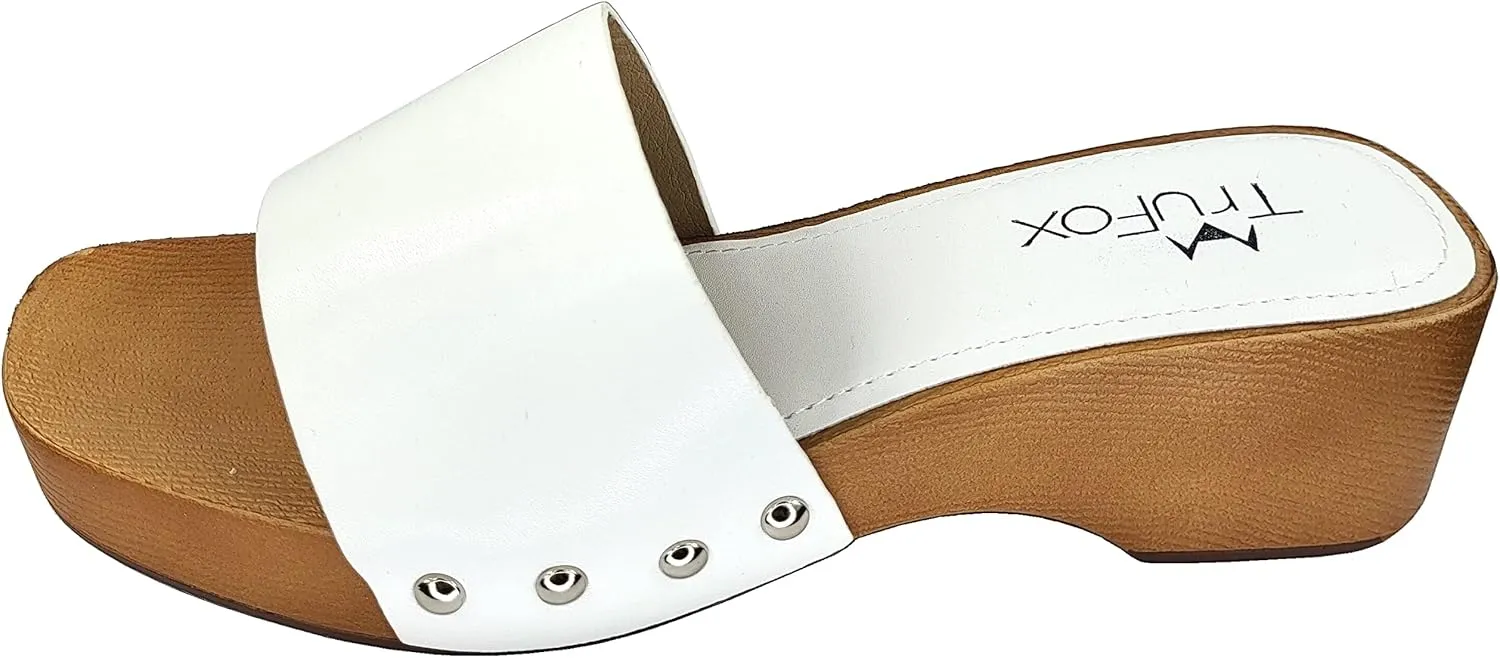 TruFox Classic Slide Sandals Low Heel Lightweight Faux Wood