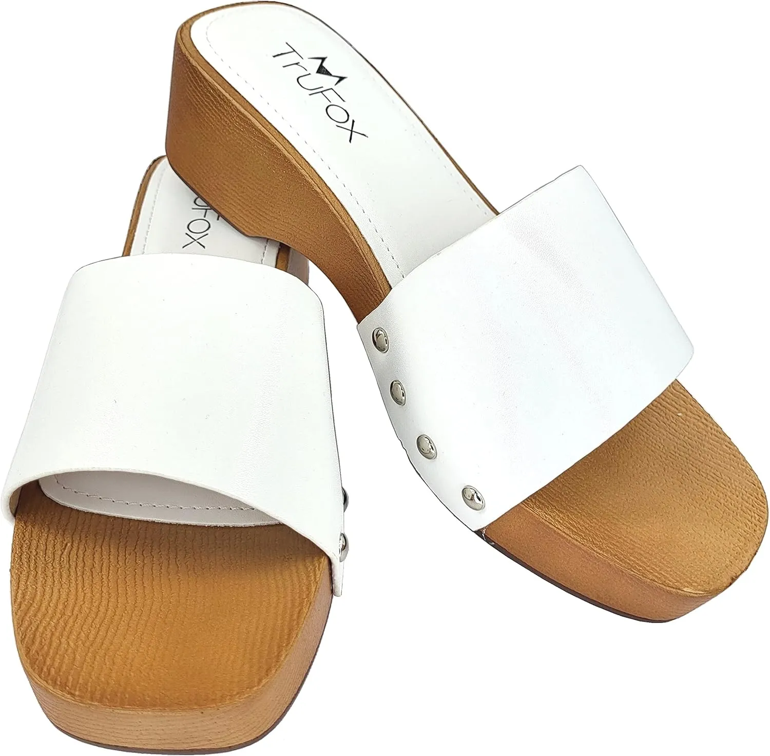 TruFox Classic Slide Sandals Low Heel Lightweight Faux Wood