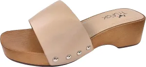 TruFox Classic Slide Sandals Low Heel Lightweight Faux Wood