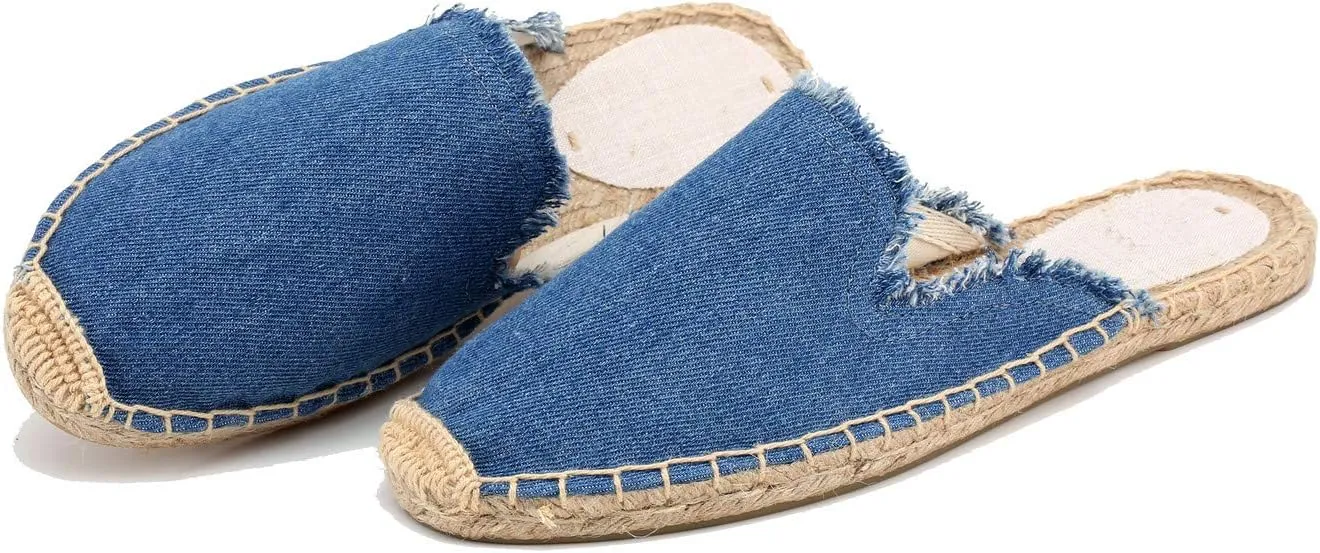 U-lite Women's Simple Mule Breathable Flat Espadrilles Shoes, Pure Color Mules