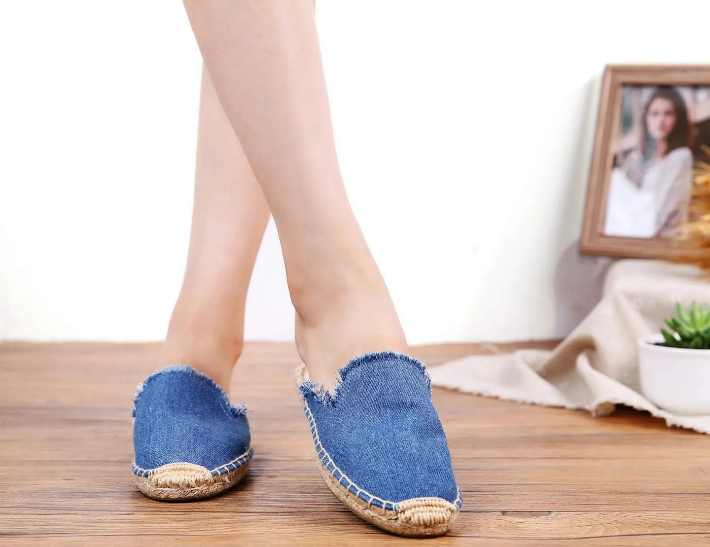 U-lite Women's Simple Mule Breathable Flat Espadrilles Shoes, Pure Color Mules