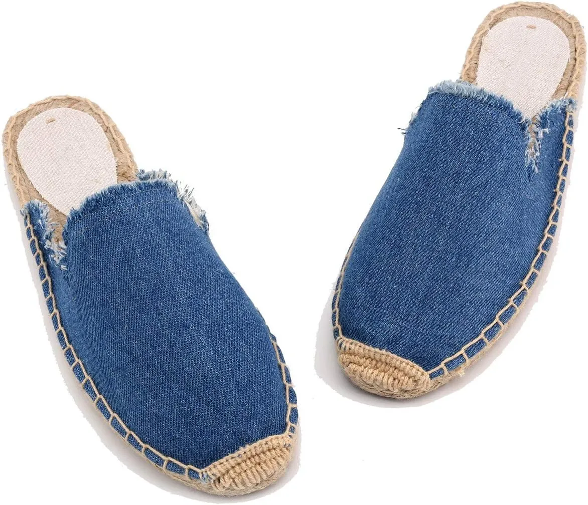 U-lite Women's Simple Mule Breathable Flat Espadrilles Shoes, Pure Color Mules