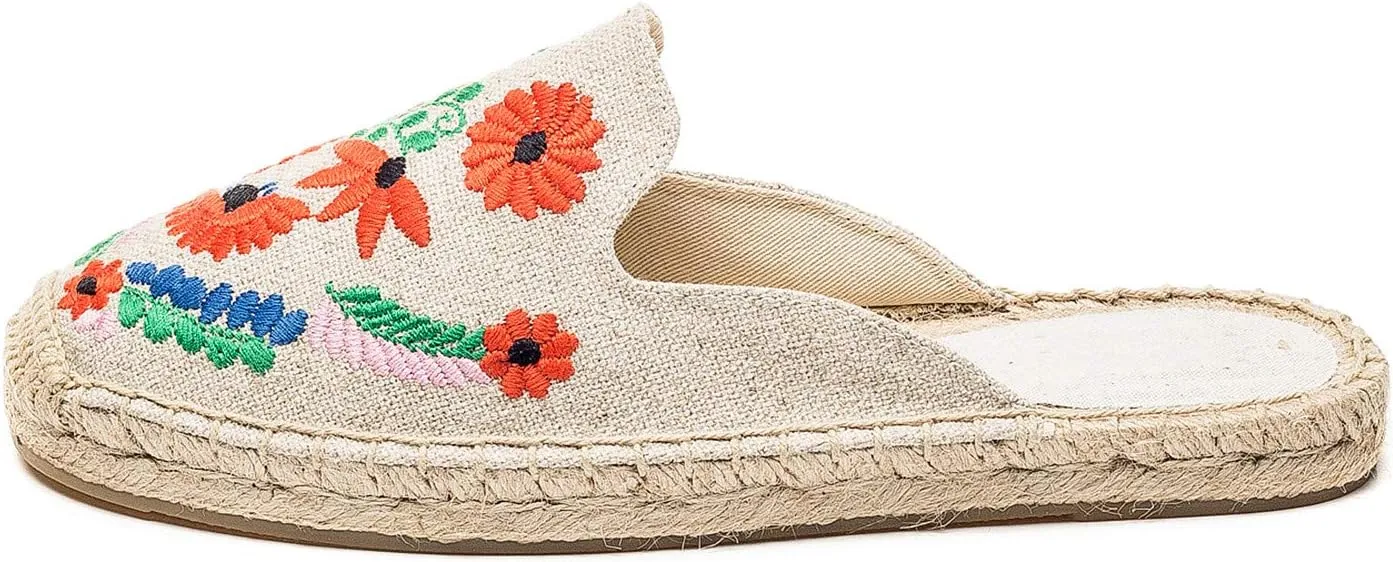 U-lite Women's Stylish Embroidery Flat Espadrilles Fancy Mule