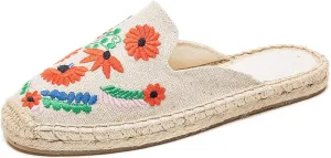U-lite Women's Stylish Embroidery Flat Espadrilles Fancy Mule