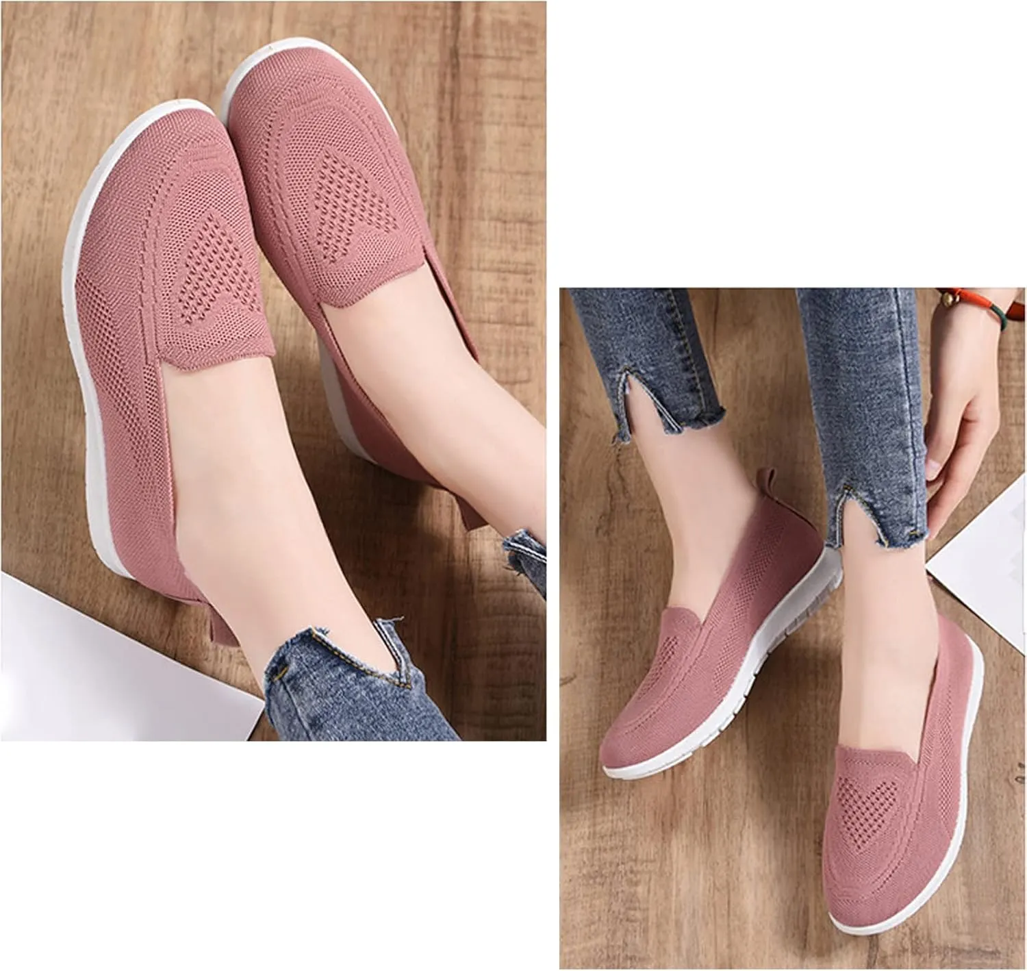 UGOSELEC Women's Mesh Walking Shoes Slip-on Sneakers,Non-Slip Breathable Athletic Comfortable Lightweight Flat Loafer Nurse Shoes