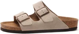 UIKGITP Women's Slide Sandals Cork Footbed Summer Suede Walking Buckle Flat Comfort Slip On Slippers