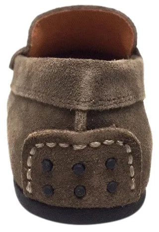 Umi Boy's Taupe Suede Leather Studded Fabric Racing Stripe Slip On Moccasin Loafer