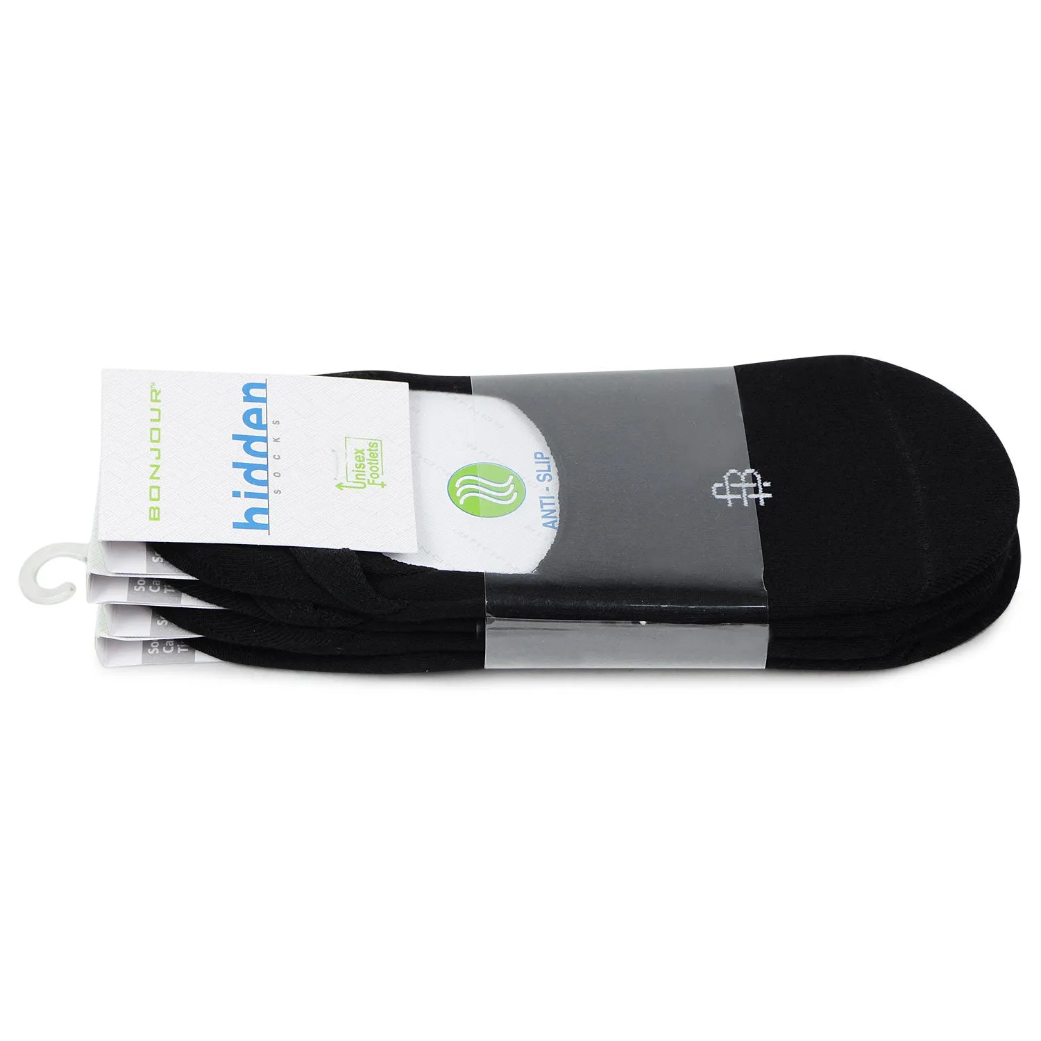 Unisex Cotton Footlets Socks In Black -Pack Of 4