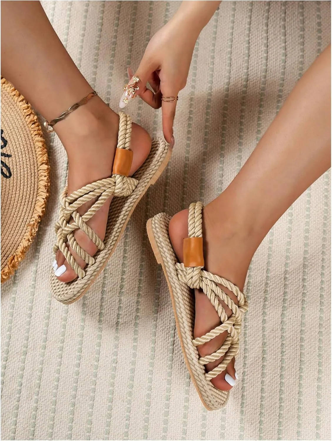 Verdusa Women's Braided Rope Sandals Crisscross Strappy Open Toe Summer Slide Sandals