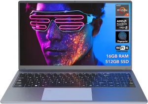 VigoBook G7 Laptop Computer, 15.6-Inch Ryzen 7 5700U(8C/16T) Laptop, 16GB RAM 512GB SSD, Support WiFi 6 & Fingerprint, 58Wh Smart Battery, Grey