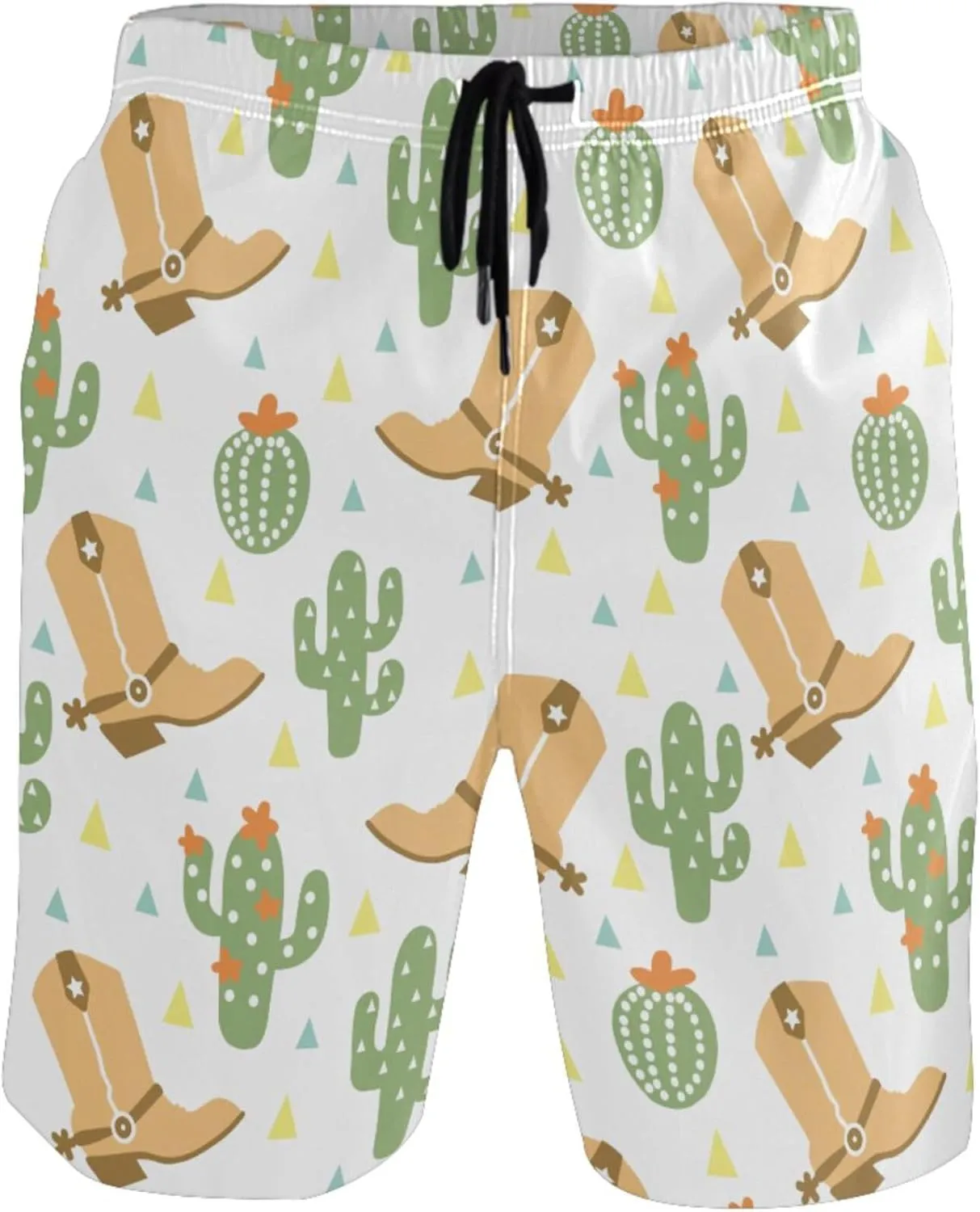 visesunny Men's Swim Trunks Wild West Cowboy Boot Cactus Quick Dry Bathing Suits Beach Swim Shorts
