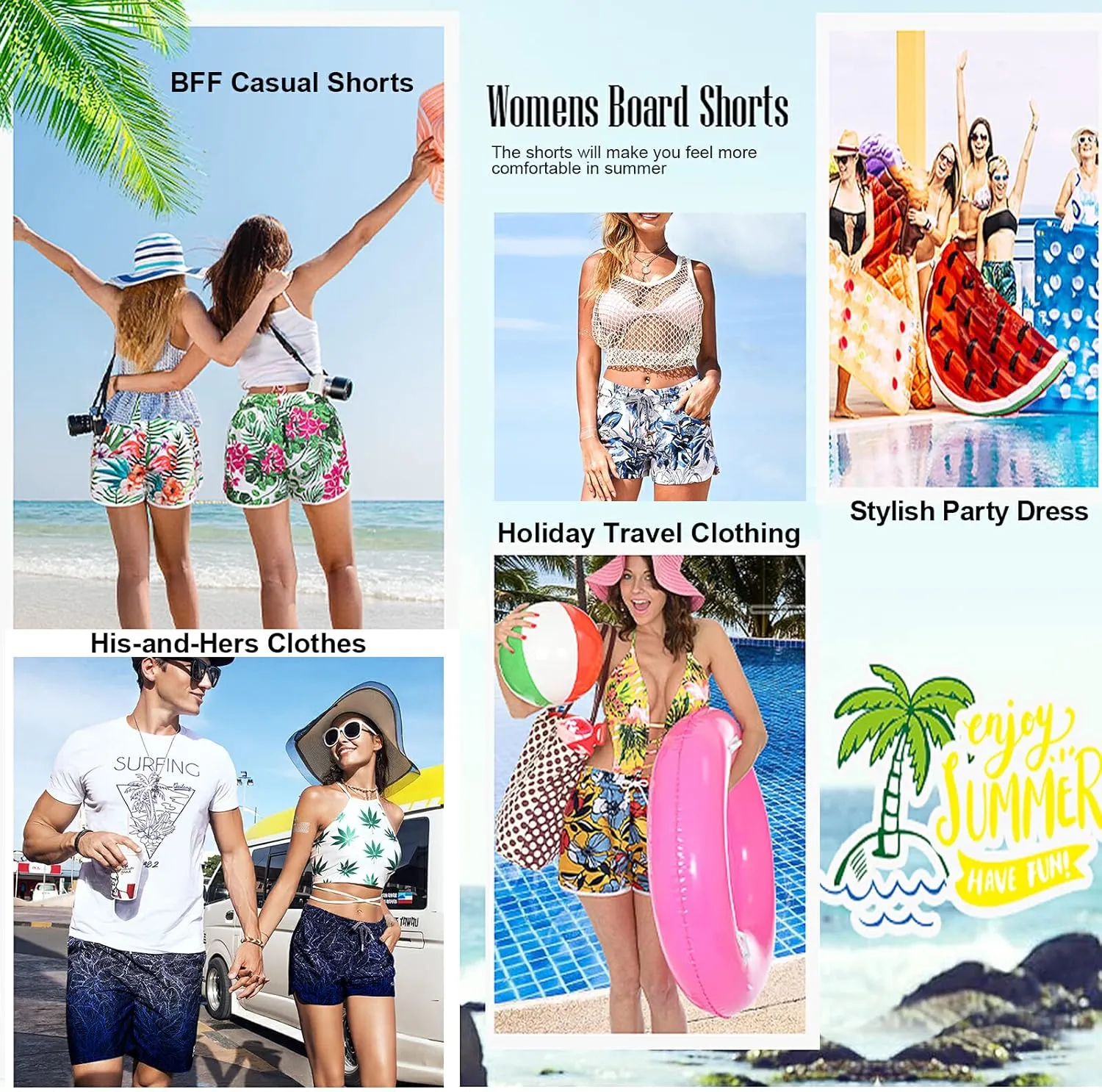 visesunny Swim Shorts Women Quick Dry Cowboy Hat Boot Bandanas Cactus Rose Board Shorts for Women