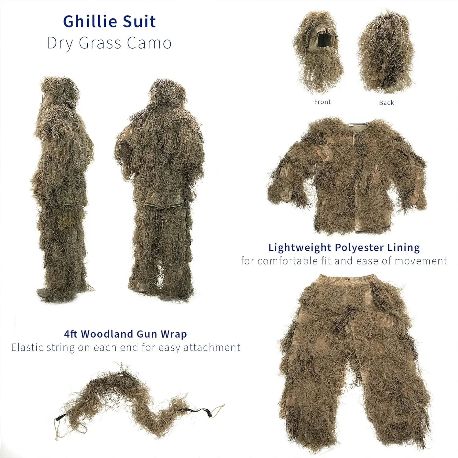 VIVO Ghillie Suits, Adult and Youth Sizes, Dry Grass, Leaf, and Woodland Camo Styles