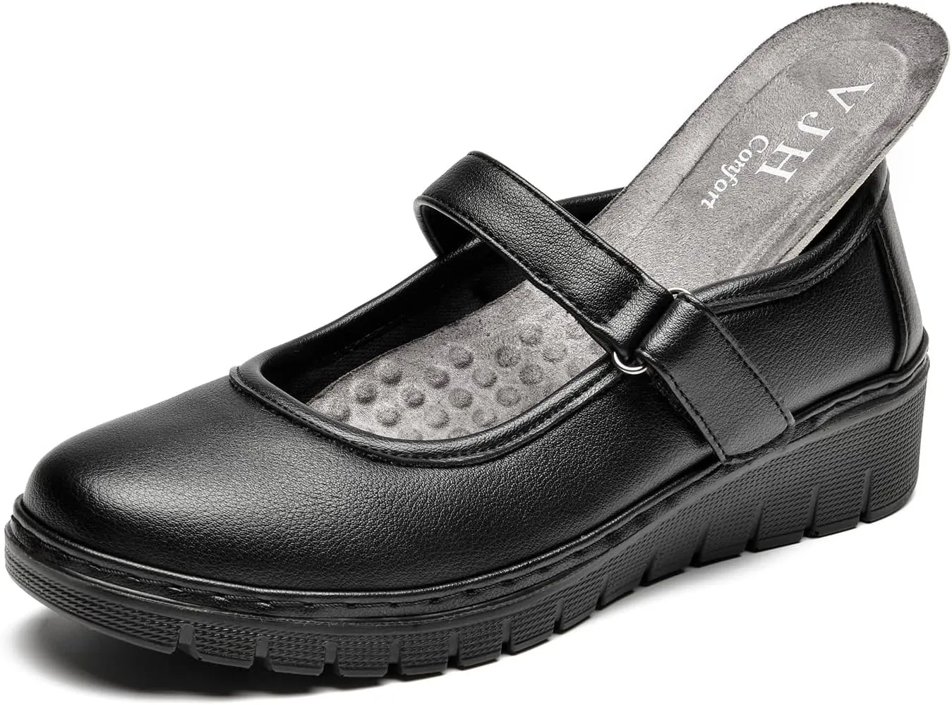 VJH confort Women s Mary Jane Flats, Breathable Comfort Round Toe Low Heel Slip-on Light Weight Walking Shoes