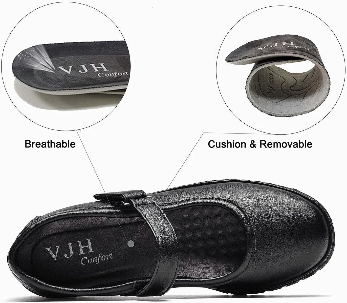 VJH confort Women s Mary Jane Flats, Breathable Comfort Round Toe Low Heel Slip-on Light Weight Walking Shoes