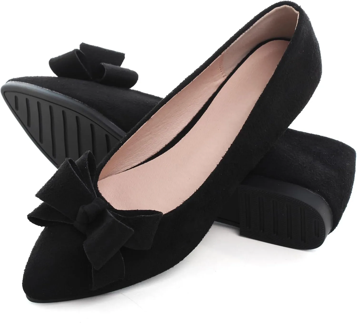 WENJIAZHIZHI Flat Dress Shoes Women Comfortable Ballet Flats Slip On Pearls Knot Dressy Shoes Pointed Toe