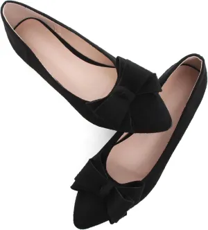 WENJIAZHIZHI Flat Dress Shoes Women Comfortable Ballet Flats Slip On Pearls Knot Dressy Shoes Pointed Toe