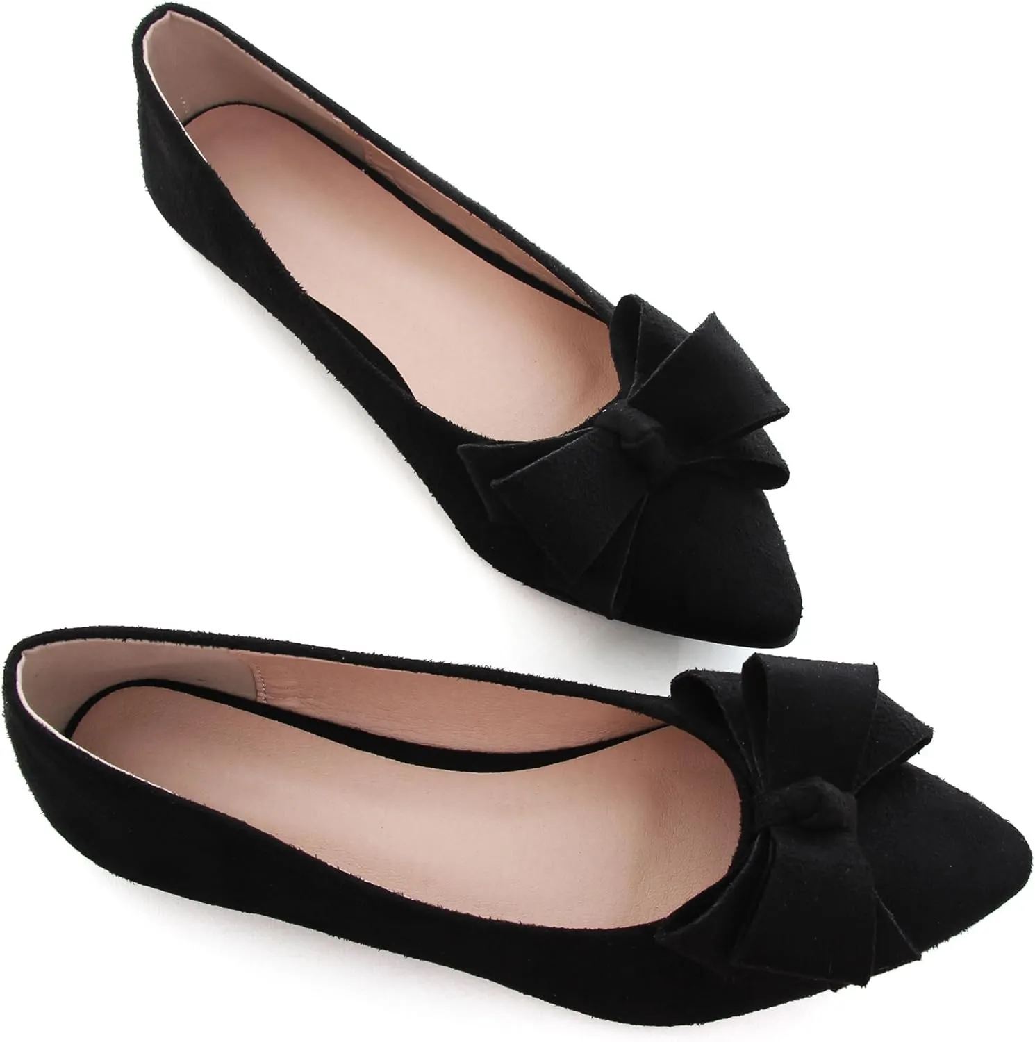 WENJIAZHIZHI Flat Dress Shoes Women Comfortable Ballet Flats Slip On Pearls Knot Dressy Shoes Pointed Toe