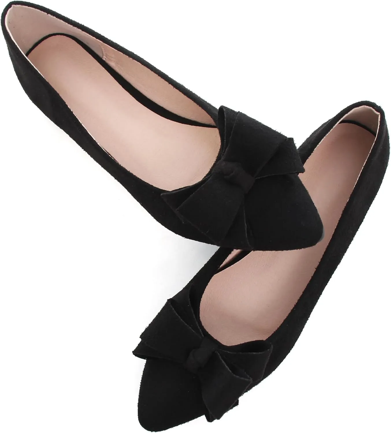 WENJIAZHIZHI Flat Dress Shoes Women Comfortable Ballet Flats Slip On Pearls Knot Dressy Shoes Pointed Toe