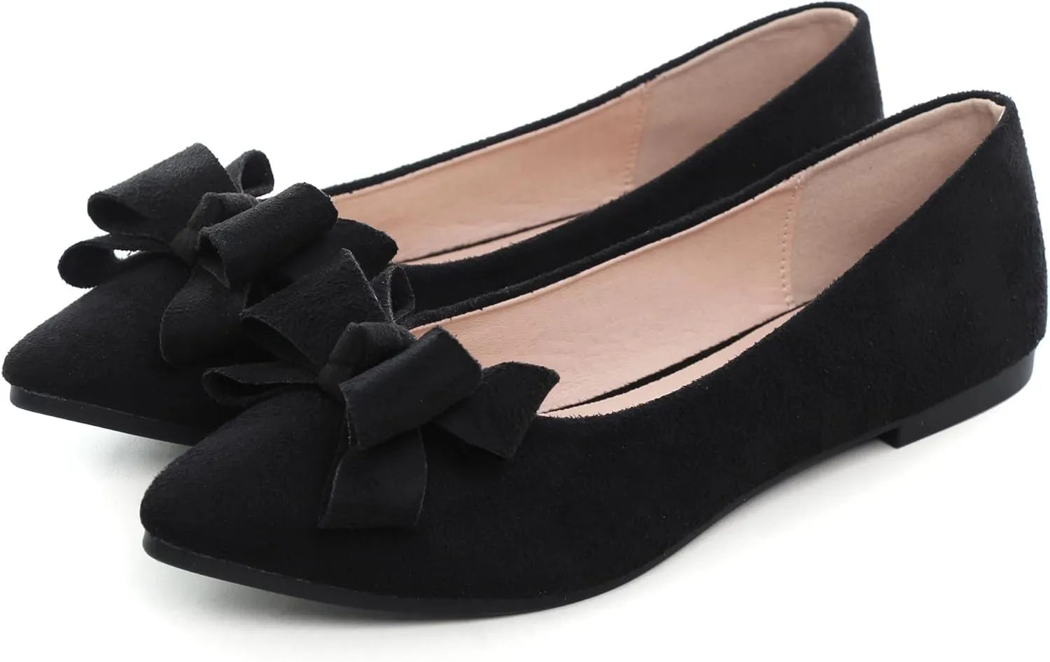 WENJIAZHIZHI Flat Dress Shoes Women Comfortable Ballet Flats Slip On Pearls Knot Dressy Shoes Pointed Toe