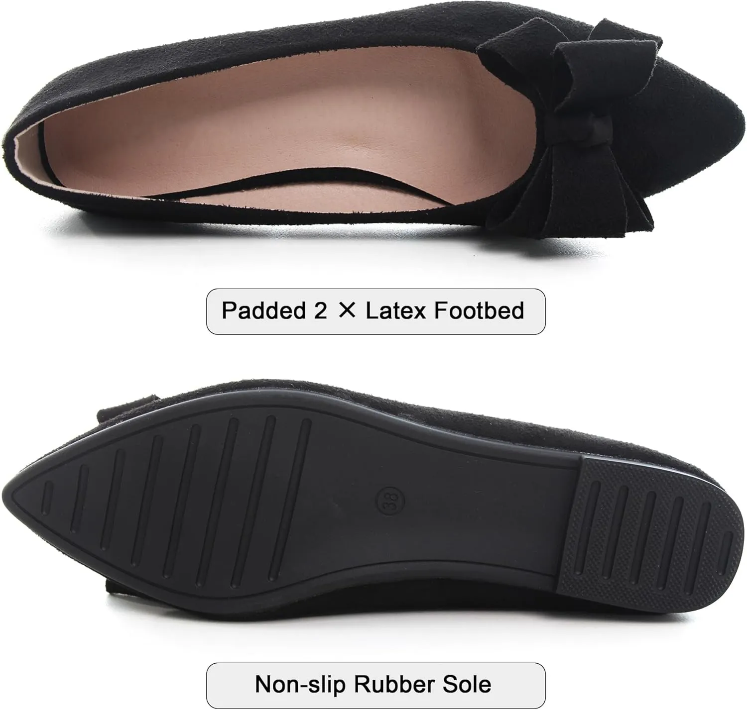 WENJIAZHIZHI Flat Dress Shoes Women Comfortable Ballet Flats Slip On Pearls Knot Dressy Shoes Pointed Toe